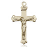 14kt solid gold medium Catholic crucifix pendant 1⅛ by ⅝ inches handcrafted by Bliss Manufacturing USA