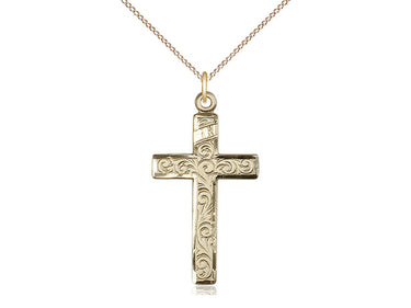 14kt Gold Filled Large Catholic Cross Necklace 1 1/4 x 5/8 inches on 18 inch Curb Chain by Bliss