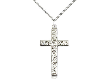 Large Sterling Silver Cross Necklace 1 1/4 x 5/8 on 18 inch chain handmade by Bliss Manufacturing USA