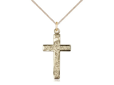 14kt Gold Filled Cross Necklace 1 1/8 inch by 5/8 inch on 18 inch chain handcrafted by Bliss USA