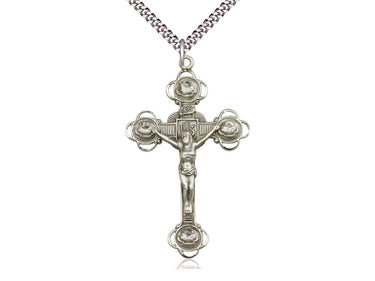 Extra large sterling silver Catholic crucifix necklace with 2 1/8 x 1 1/4 inch pendant on 24 inch chain handmade by Bliss