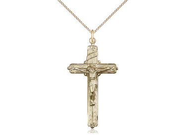 14kt Gold Filled Large Catholic Crucifix Necklace 1 3/8 x 3/4 inches on 18 inch chain handcrafted by Bliss