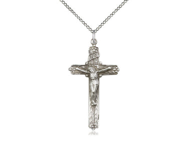 Sterling Silver Large Catholic Crucifix Necklace 1 3/8 x 3/4 inches on 18 inch chain handcrafted by Bliss