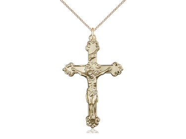14kt Gold Filled Large Catholic Crucifix Necklace 1 1/2 x 1 inch on 18 inch chain handcrafted by Bliss