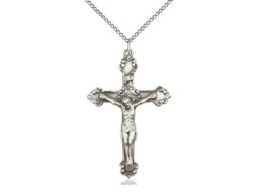 Large Sterling Silver Catholic Crucifix Necklace 1 1/2 x 1 inch with 18 inch Chain by Bliss Manufacturing USA