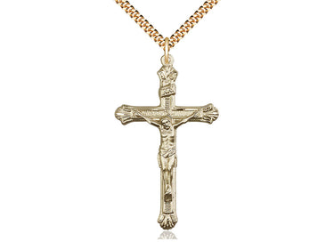 Extra large 14kt gold filled Catholic crucifix necklace with 1 7/8 x 1 inch pendant on 24 inch chain by Bliss