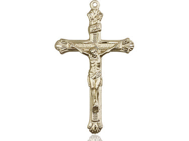 Extra large 14kt solid gold Catholic crucifix pendant 1 7/8 x 1 inch handcrafted by Bliss Manufacturing