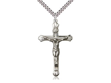 Extra Large Sterling Silver Catholic Crucifix Necklace 1 7/8 x 1 inch with 24 inch Chain by Bliss Manufacturing USA