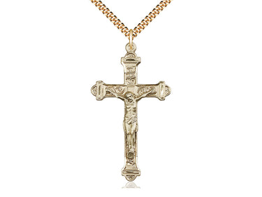 Extra large 14kt gold filled Catholic crucifix necklace with 1 7/8 x 1 inch pendant on 24 inch chain by Bliss