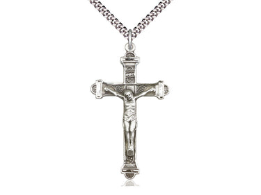 Sterling Silver Extra Large Catholic Crucifix Necklace 1 7/8 x 1 inch with 24 inch curb chain by Bliss