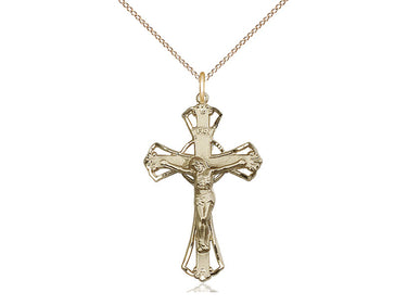 14kt Gold Filled Large Catholic Crucifix Necklace 1.25 x 0.75 inches with 18 inch curb chain by Bliss