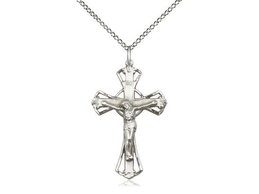 Sterling Silver Large Catholic Crucifix Necklace 1 1/4 x 3/4 inch with 18 inch curb chain by Bliss