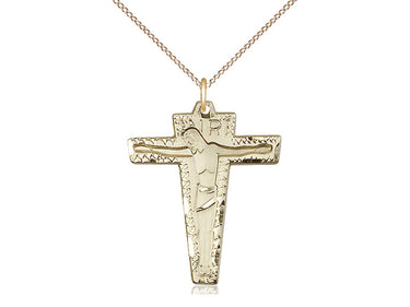 14kt Gold Filled Medium Catholic Primitive Crucifix Necklace 1-1/8 x 7/8 inches with 18 inch chain by Bliss