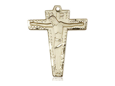 14kt Solid Gold Primitive Crucifix Pendant 1 1/8 x 7/8 Handcrafted by Bliss Manufacturing USA