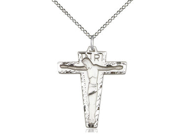 Sterling silver primitive crucifix necklace 1 1/8 x 7/8 inches with 18 inch chain handmade by Bliss