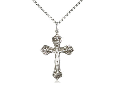 Sterling Silver Catholic Crucifix Necklace 1×⅝ inches with 18 inch chain handcrafted by Bliss USA