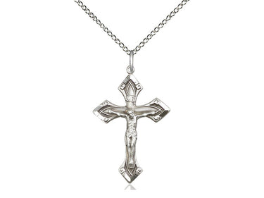 Sterling silver Catholic crucifix necklace, medium 1⅛ inch x ¾ inch pendant, 18 inch curb chain, handcrafted USA by Bliss
