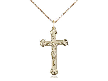 14kt gold filled medium Catholic crucifix necklace 1 1/8 x 5/8 inches with 18 inch chain handcrafted by Bliss USA