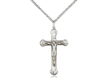Sterling silver Catholic crucifix necklace, medium 1⅛ inch x ⅝ inch pendant, 18 inch curb chain, handcrafted USA by Bliss