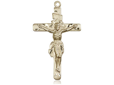 Large 14kt Solid Gold Catholic Crucifix Pendant 1 1/4 x 3/4 inch Handcrafted by Bliss Manufacturing