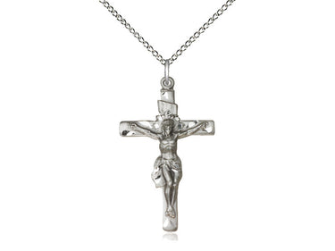 Large Sterling Silver Catholic Crucifix Necklace 1.25 x 0.75 inches with 18 inch chain by Bliss Manufacturing