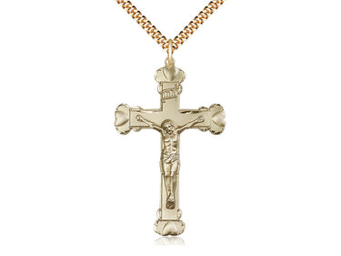Large 14kt Gold Filled Catholic Crucifix Necklace 1.75 x 1.125 inches with 24 inch chain by Bliss Manufacturing