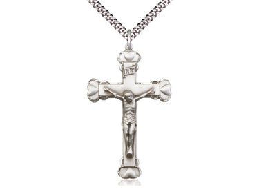 Sterling Silver Large Catholic Crucifix Necklace 1 3/4 x 1 1/8 inches with 24 inch chain by Bliss Manufacturing