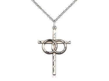 Sterling Silver Wedding Rings Cross Necklace 1 1/8 x 3/4 inches on 18 inch chain by Bliss