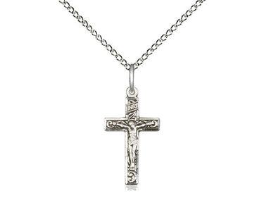 Sterling Silver Medium Catholic Crucifix Necklace 3/4 x 3/8 inches with 18 inch chain by Bliss Manufacturing