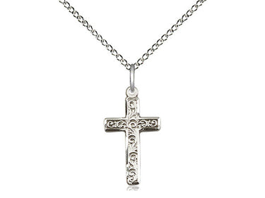 Large Sterling Silver Catholic Cross Necklace 1 1/2 X 7/8 inch pendant on 18 inch chain handcrafted by Bliss Manufacturing USA
