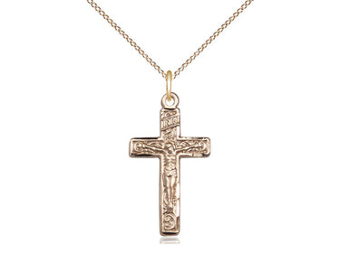 14kt Gold Filled Medium Catholic Crucifix Necklace 1x1/2 inch pendant on 18 inch chain by Bliss Manufacturing