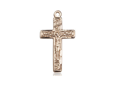 14kt Solid Gold Medium Catholic Crucifix Pendant 1x1/2 inch handcrafted by Bliss Manufacturing USA