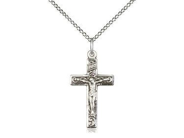 Sterling silver medium Catholic crucifix necklace with 1 inch pendant and 18 inch chain by Bliss