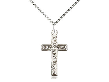 Large Sterling Silver Catholic Cross Necklace 1 3/8 X 3/4 inch pendant on 18 inch chain handcrafted by Bliss Manufacturing USA
