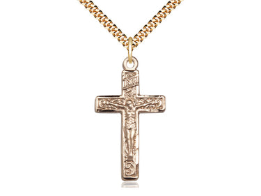 14kt Gold Filled Large Catholic Crucifix Necklace 1-1/4x5/8 inch pendant on 24 inch chain by Bliss Manufacturing
