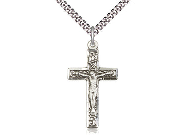 Large sterling silver crucifix necklace 1 1/4 x 5/8 inch pendant 24 inch chain by Bliss