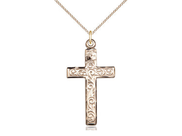 Large 14kt Gold Filled Catholic Cross Necklace 1 1/4 X 5/8 inch pendant on 18 inch chain handcrafted by Bliss Manufacturing USA