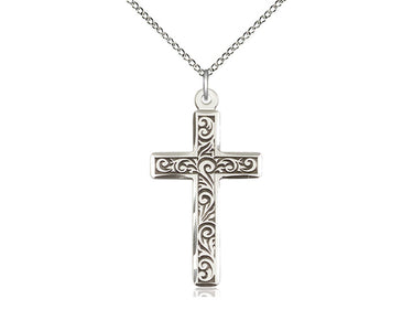 Large Sterling Silver Catholic Cross Necklace 1.25 x 0.625 inches with 18 inch chain by Bliss Manufacturing