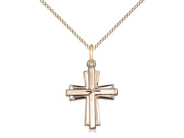 Gold Filled Catholic cross necklace with 0.75 inch pendant on 18 inch curb chain, made in USA by Bliss
