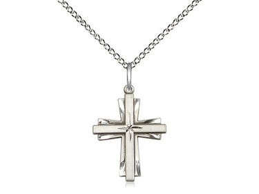 Sterling Silver Catholic cross necklace with 0.75 inch pendant on 18 inch curb chain, made in USA by Bliss