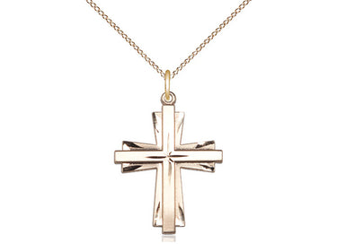 Gold Filled Catholic Cross Necklace 1 x 0.75 inches with 18 inch curb chain by Bliss Manufacturing