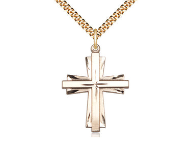 Gold Filled Large Catholic Cross Necklace 1.25 inch by 7/8 inch on 24 inch heavy curb chain by Bliss USA