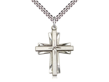 Large Sterling Silver Cross Necklace 1.25 inch by 7/8 inch with 24 inch Heavy Curb Chain by Bliss