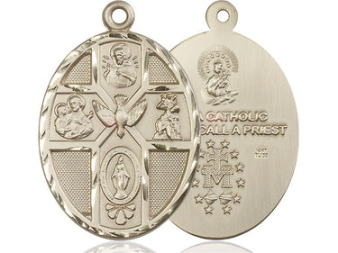 Extra Large 14kt Solid Gold Five-Way Holy Spirit Medal Pendant 1 7/8 x 1 1/4 inches handcrafted by Bliss