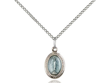 Sterling Silver Small Miraculous Medal Necklace 1/2 x 3/8 inches with 18 inch chain by Bliss