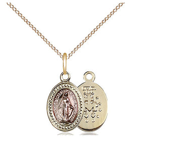 Small Gold Plated Sterling Silver Two-Tone Miraculous Medal Necklace 1/2x3/8 18 Inch Gold Filled Chain Bliss