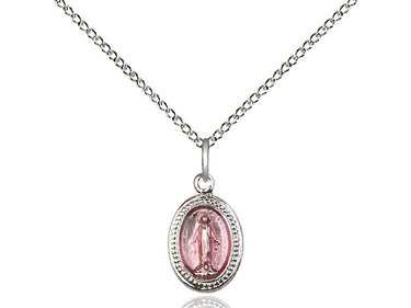 Small Sterling Silver Miraculous Medal Necklace 1/2 x 3/8 inches with 18 inch chain handcrafted by Bliss Manufacturing USA