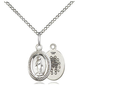 Small Sterling Silver Miraculous Medal Necklace 1/2x1/4 18 Inch Chain Bliss USA