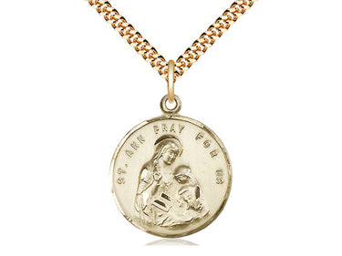 Gold Filled St. Ann patron saint medal necklace 7/8 x 3/4 inches on 24 inch chain by Bliss Manufacturing