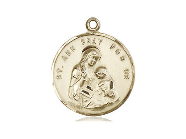 14kt solid gold St. Ann patron saint medal pendant 7/8 x 3/4 inches handcrafted by Bliss Manufacturing